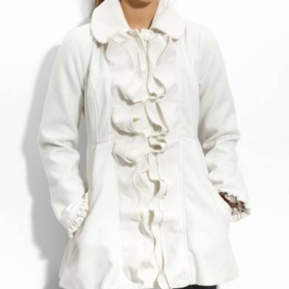 White Ruffle Trench Coat
